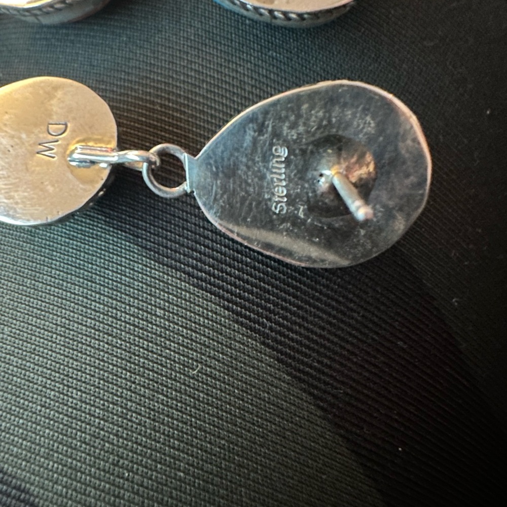 Hand made sterling, silver, and turquoise earrings - Picture 3 of 5